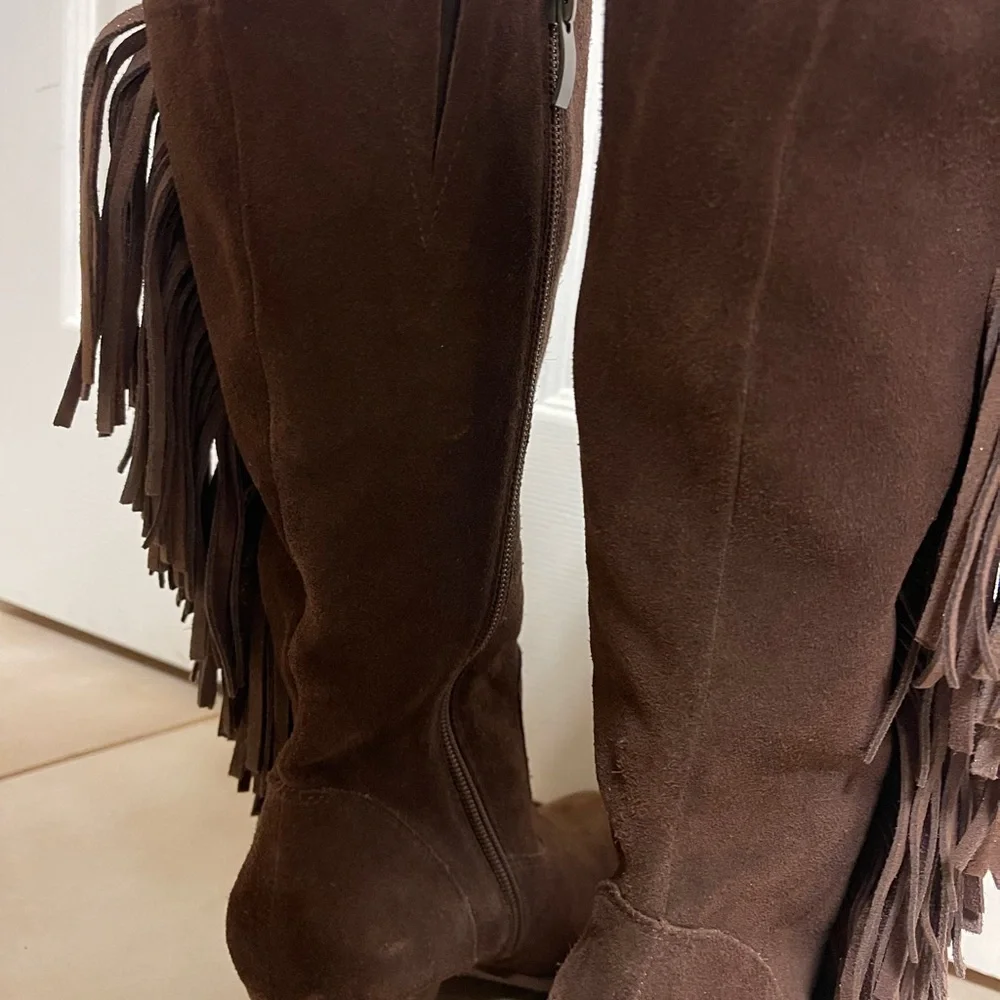 Reba Brown Leather Fringe Boots (All Leather Upper)Fringe on the side. - Picture 7 of 16
